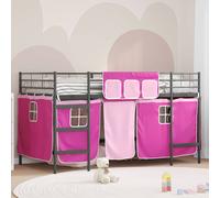vidaXL Kids'Loft Bed Frame with Curtains Black and Pink 80 x 200 cm