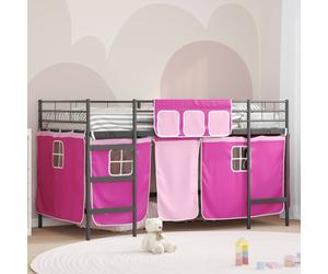 vidaXL Kids'Loft Bed Frame with Curtains Black and Pink 80 x 200 cm