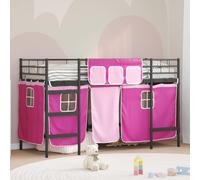 vidaXL Kids'Loft Bed Frame with Curtains Black and Pink 90 x 190 cm