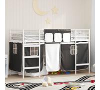 vidaXL Kids'Loft Bed Frame with Curtains White and Black 90 x 190 cm