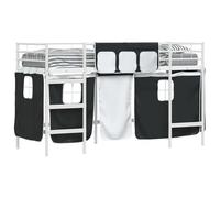 vidaXL Kids'Loft Bed Frame with Curtains White and Black 90 x 190 cm, Childrens Room, Modern Spaces, Creative Designs, Sustainable Materials for an Engaging and Inspiring Environment