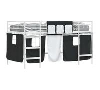 vidaXL Kids'Loft Bed Frame with Curtains White and Black 90 x 201 cm, Childrens Room, Modern Spaces, Creative Designs, Sustainable Materials for an Engaging and Inspiring Environment