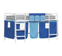 vidaXL Kids'Loft Bed Frame with Curtains White and Blue 107 x 201 cm, Childrens Room, Modern Spaces, Creative Designs, Sustainable Materials for an Engaging and Inspiring Environment