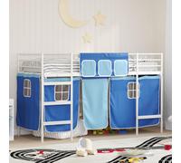 vidaXL Kids'Loft Bed Frame with Curtains White and Blue 75 x 190 cm