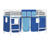 vidaXL Kids'Loft Bed Frame with Curtains White and Blue 90 x 190 cm, Childrens Room, Modern Spaces, Creative Designs, Sustainable Materials for an Engaging and Inspiring Environment
