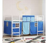 vidaXL Kids'Loft Bed Frame with Curtains White and Blue 90 x 200 cm