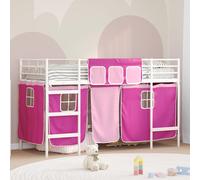 vidaXL Kids'Loft Bed Frame with Curtains White and Pink 100 x 190 cm