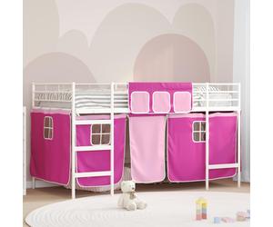 vidaXL Kids'Loft Bed Frame with Curtains White and Pink 100 x 200 cm
