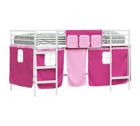 vidaXL Kids'Loft Bed Frame with Curtains White and Pink 80 x 201 cm, Childrens Room, Modern Spaces, Creative Designs, Sustainable Materials for an Engaging and Inspiring Environment