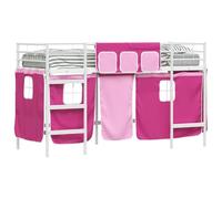 vidaXL Kids'Loft Bed Frame with Curtains White and Pink 90 x 190 cm, Childrens Room, Modern Spaces, Creative Designs, Sustainable Materials for an Engaging and Inspiring Environment