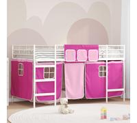 vidaXL Kids'Loft Bed Frame with Curtains White and Pink 90 x 200 cm
