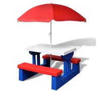 vidaXL Kids'Picnic Table with Benches and Parasol, Outdoor Wooden Sand and Water