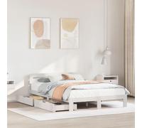 vidaXL King Size Bed Frame without Mattress - White Solid Pine Wood - 150x200 cm (LxW) - Modern Double Bed with Plywood Slats, Under-Bed Storage Drawers and Headboard