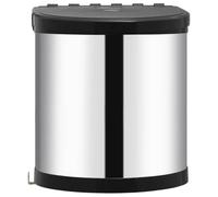 vidaXL Built-In Dust Bin, 12L Capacity, Stainless Steel and Plastic Material, Base-Mounted Design, Automatic Lid Mechanism, Easy to Clean, Comes with Mounting Accessories