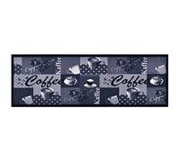 vidaXL Kitchen Carpet - Coffee Blue Print, 45x150 cm Contemporary Indoor Outdoor Rug, Absorbent Velvet Fabric with Anti-Skid Latex Base, Machine Washable - Blue