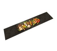 vidaXL Anti-Fatigue Kitchen Runner Rug - Washable Velvet Mat with Spices Pattern and Skid-Resistant Latex Base, Black, 300x60cm