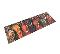vidaXL Velvet Kitchen Rug with Spoon & Spices Print - Multicolour, Washable, Anti-Skid Mat Suitable for Indoor and Outdoor Use - 60x180 cm