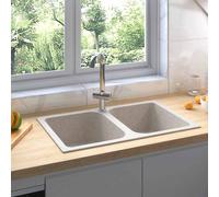 vidaXL Kitchen Sink Beige 76 x 48 x 30 cm Granite, Granite Kitchen Utility Sink, Rectangular, Modern Design, Durable Basin, Spacious Fixture, Scratch Resistant