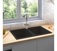 Kitchen Sink Black Quartz Resin Rectangular 76x48x30 cm Durable Indoor EasyClean