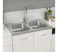 vidaXL Kitchen Sink with Double Basins Silver 800x500x155 mm Stainless Steel