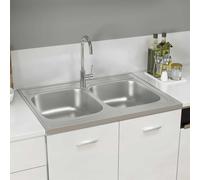 vidaXL Kitchen Sink with Double Basins Silver 800x600x155 mm Stainless Steel UK