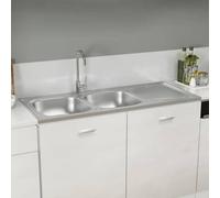 vidaXL Kitchen Sink with Double Sinks Silver 1200x600x155 mm Stainless Steel