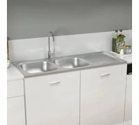 vidaXL Kitchen Sink with Double Sinks Silver 1200x600x155 mm Stainless Steel