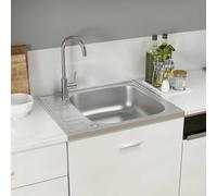 vidaXL Kitchen Sink with Drainer Set Silver 600x500x155 mm Stainless Steel