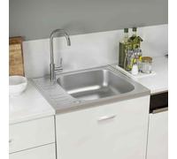 vidaXL Kitchen Sink with Drainer Set Silver 500x600x155 mm Stainless Stee LSO UK