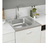 vidaXL Kitchen Sink & Drainer Set Silver 600x600x155 mm Stainless Steel UK HOT