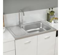 vidaXL Kitchen Sink with Drainer Set Silver 800x500x155 mm Stainless Steel