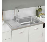 vidaXL Kitchen Sink with Drainer Set Silver 800x500x155 mm Stainless Steel
