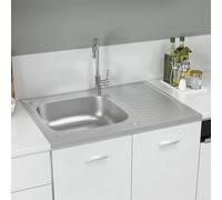 vidaXL Kitchen Sink and Drainer Set, Reversible Top Mount Design, Scratch and Impact SUS Stainless Steel, Extra Deep Basin, Silver, 800x600x155 mm