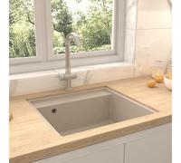 vidaXL Kitchen Sink with Overflow Hole Beige Granite Single Bowl Waste Kit