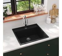 vidaXL Kitchen Sink with Overflow Hole Black Granite