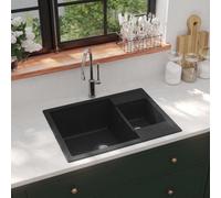 Vidaxl Kitchen Sink With Overflow Hole Double Basins Black Granite