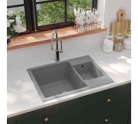 vidaXL Kitchen Sink with Overflow Hole Double Basins Grey Granite NEW