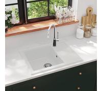 vidaXL Kitchen Sink with Overflow Hole Oval White Granite Drainer Waste Kit