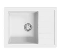 vidaXL White Granite Kitchen Sink with Overflow Hole and Extra-Deep Basin - Heat and Scratch Resistant, Easy to Clean, 80% Quartz, 20% Resin, Top-Mounting.