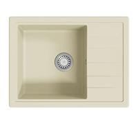 vidaXL Heat Resistant Beige Granite Kitchen Sink - Top Mounting and Reversible Design - Extra-Deep Basin with Drainer and Basket Strainer