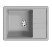 vidaXL Kitchen Sink with Overflow Hole Scratch-Resistant Inset Single Bowl Reversible Drainer Sink with Basket Strainer Waste Kit Oval Grey Granite