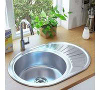 Vidaxl Kitchen Sink With Strainer And Trap Oval Stainless Steel Kitchen Sinks