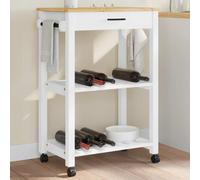 Solid Pinewood Kitchen Trolley, White, 60x40x90 cm, Durable Storage with Wheels