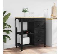 vidaXL Kitchen Trolley MONZA Black 84 x 40 x 88.5 cm Solid Pine Wood