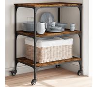 vidaXL Kitchen Trolley Rolling Cart in Smoked Oak - Engineered Wood Mobile Organizer with Wheels, Ample Storage for Home and Office