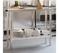 vidaXL Stainless Steel Kitchen Work Table 110x30x85 cm - Silver Food Prep Surface with Lower Shelf and Adjustable Feet for Restaurants & Home