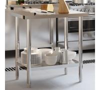 vidaXL Stainless Steel Kitchen Work Table with Backsplash - 82.5x55x93 cm - for Restaurant, Bar, Commercial Use, with Storage Shelf