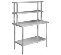 vidaXL Kitchen Work Table with Overshelf 120x60x150 cm Stainless Steel