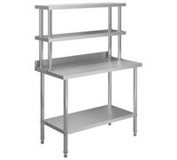 Vidaxl Kitchen Work Table With Overshelf 120X60X150 Cm Stainless Steel Work Tables
