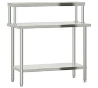 vidaXL Kitchen Work Table with Overshelf, Commercial Work Table for Garage, 2-Ti
